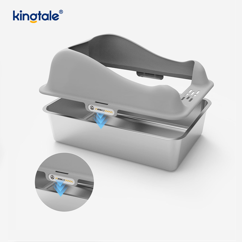 Hộp đựng rác cho mèo bằng thép không gỉ có bàn đạp chân bằng kim loại Chảo có mặt cao, không bao giờ